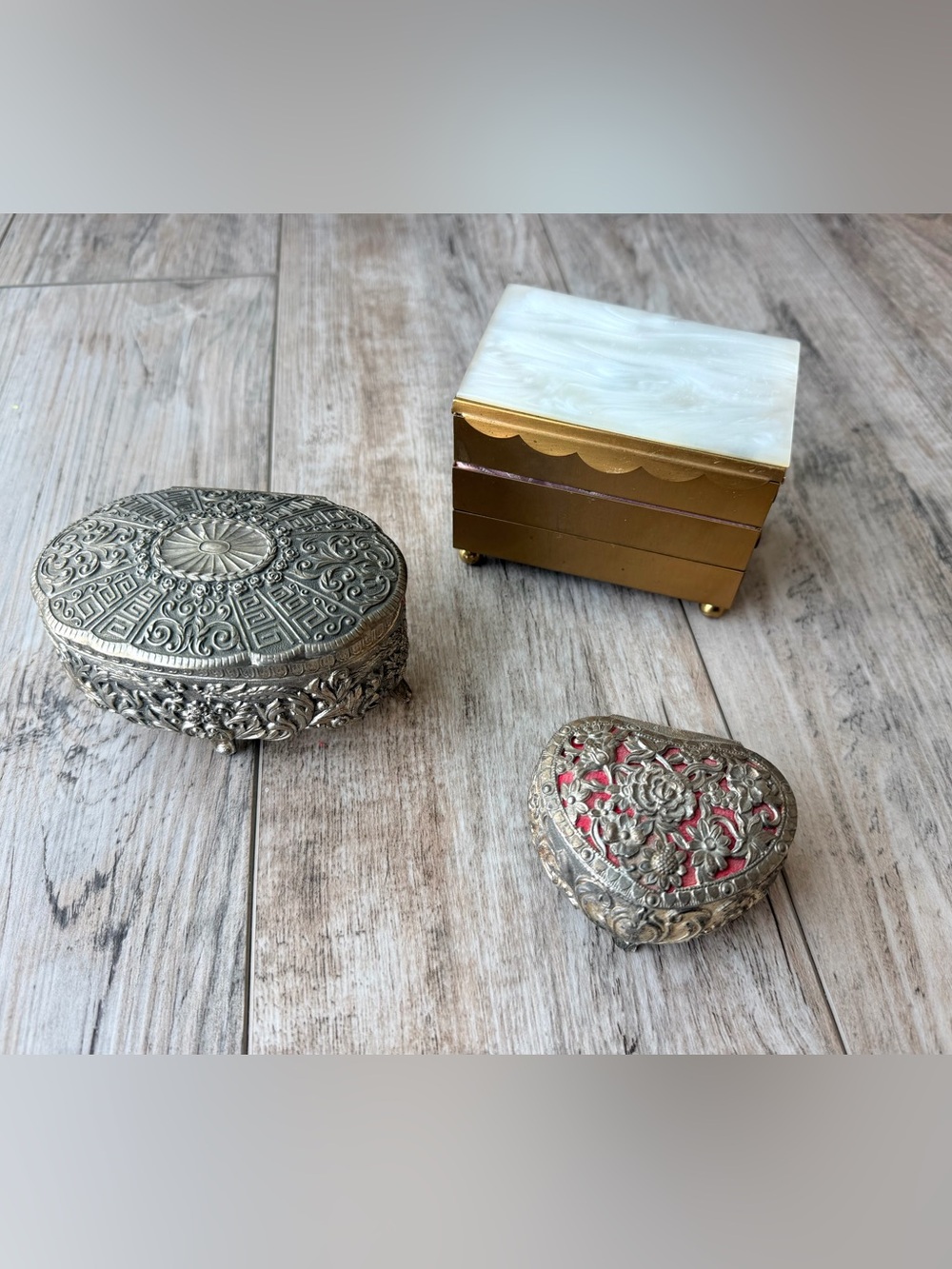 Gorgeous Vintage Antique Ornate Jewelry Trinket Box’s Silver & Gold